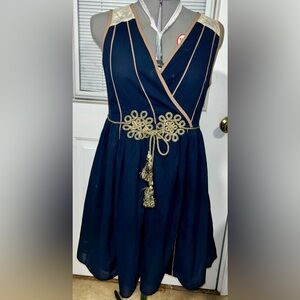 Altar'd State Navy Dress with Gold rope Tassel Belt and Frogging